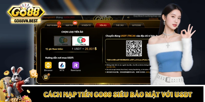 Cách nạp tiền GO88 siêu bảo mật với USDT